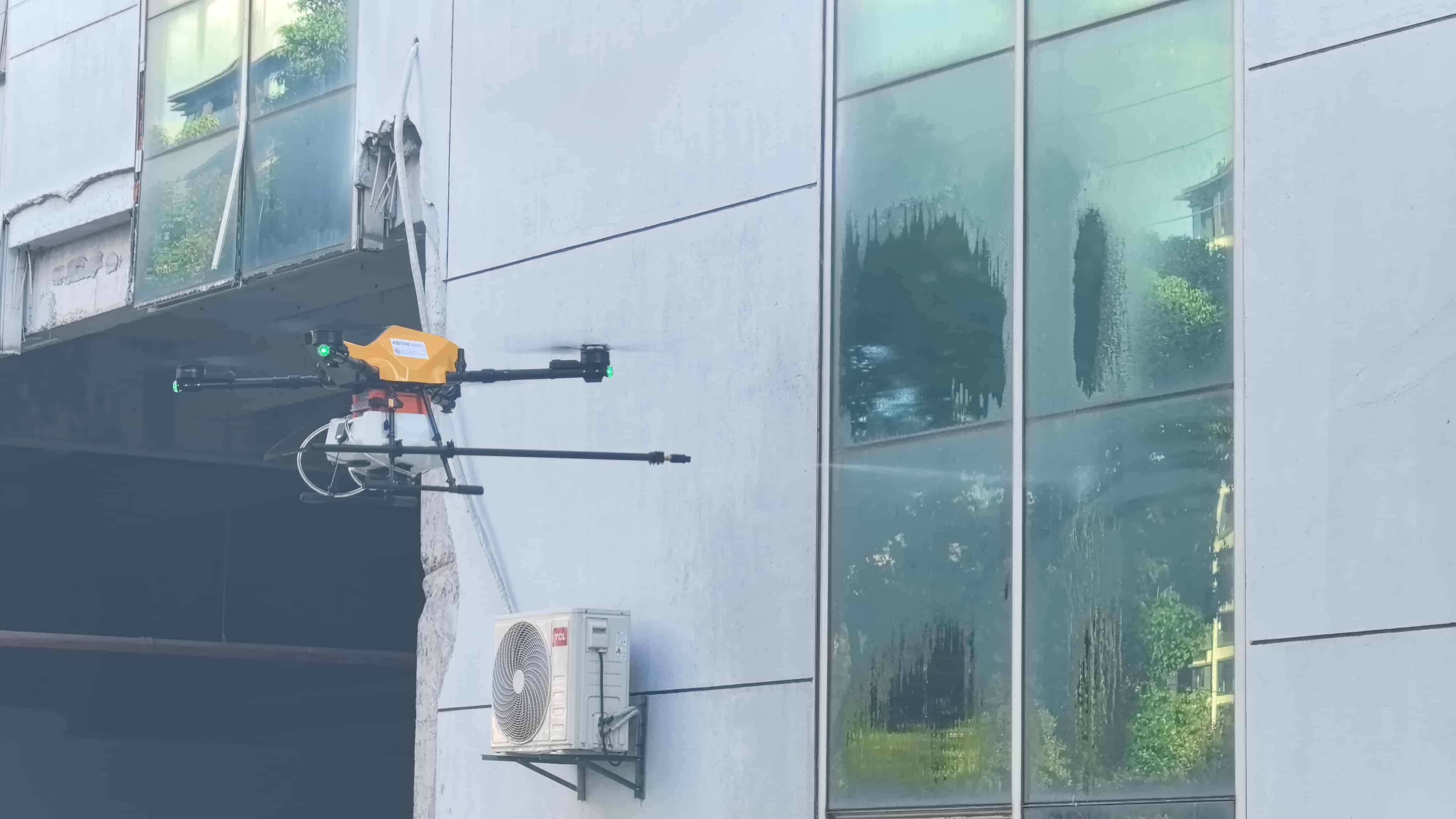 Using drones to flush glass curtain walls